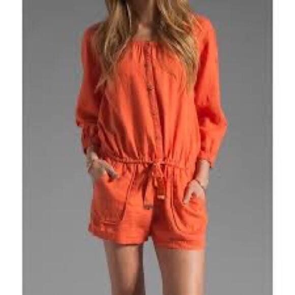 Juicy Couture Orange Linen Cotton Romper XS – Button Front, Drawstring Waist - Picture 1 of 7